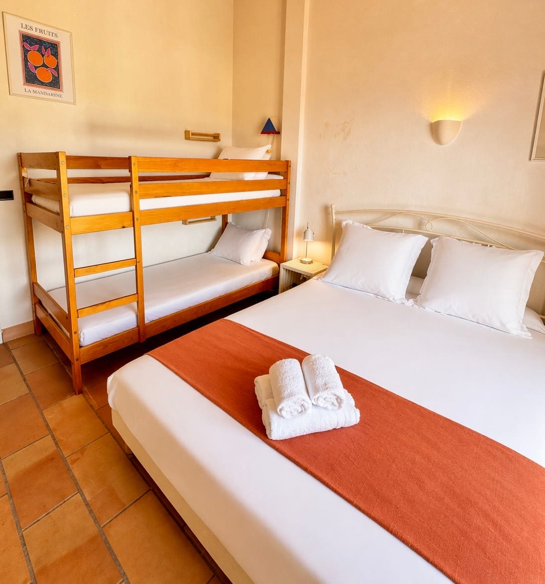 Kinderzimmer mit Hochbett und Doppelbett